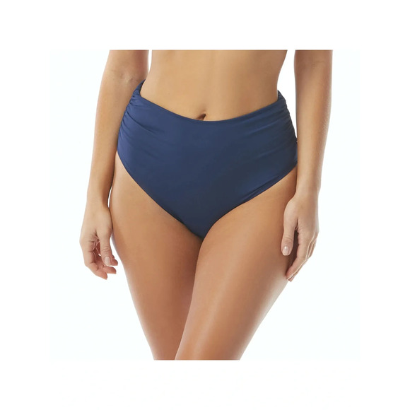 Coco Reef Shirred High Waist Bikini Bottom Navy Blue Fold Over Size L New - Picture 1 of 5